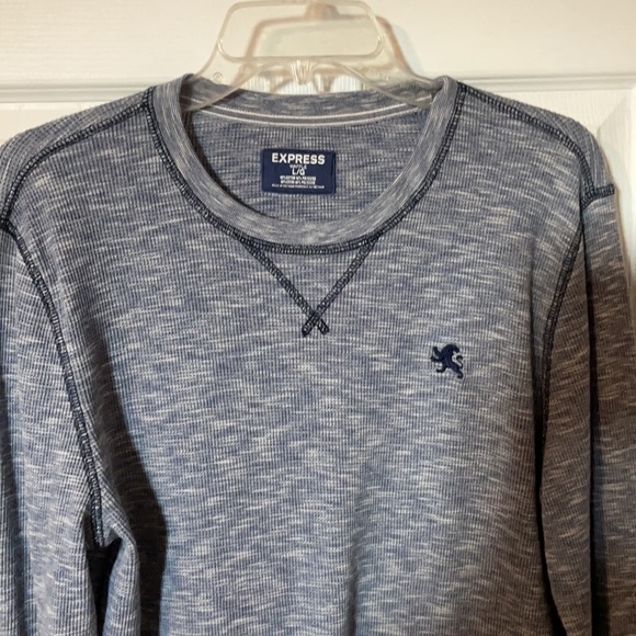 Blue men’s express large waffleknit long sleeve - Picture 3 of 4